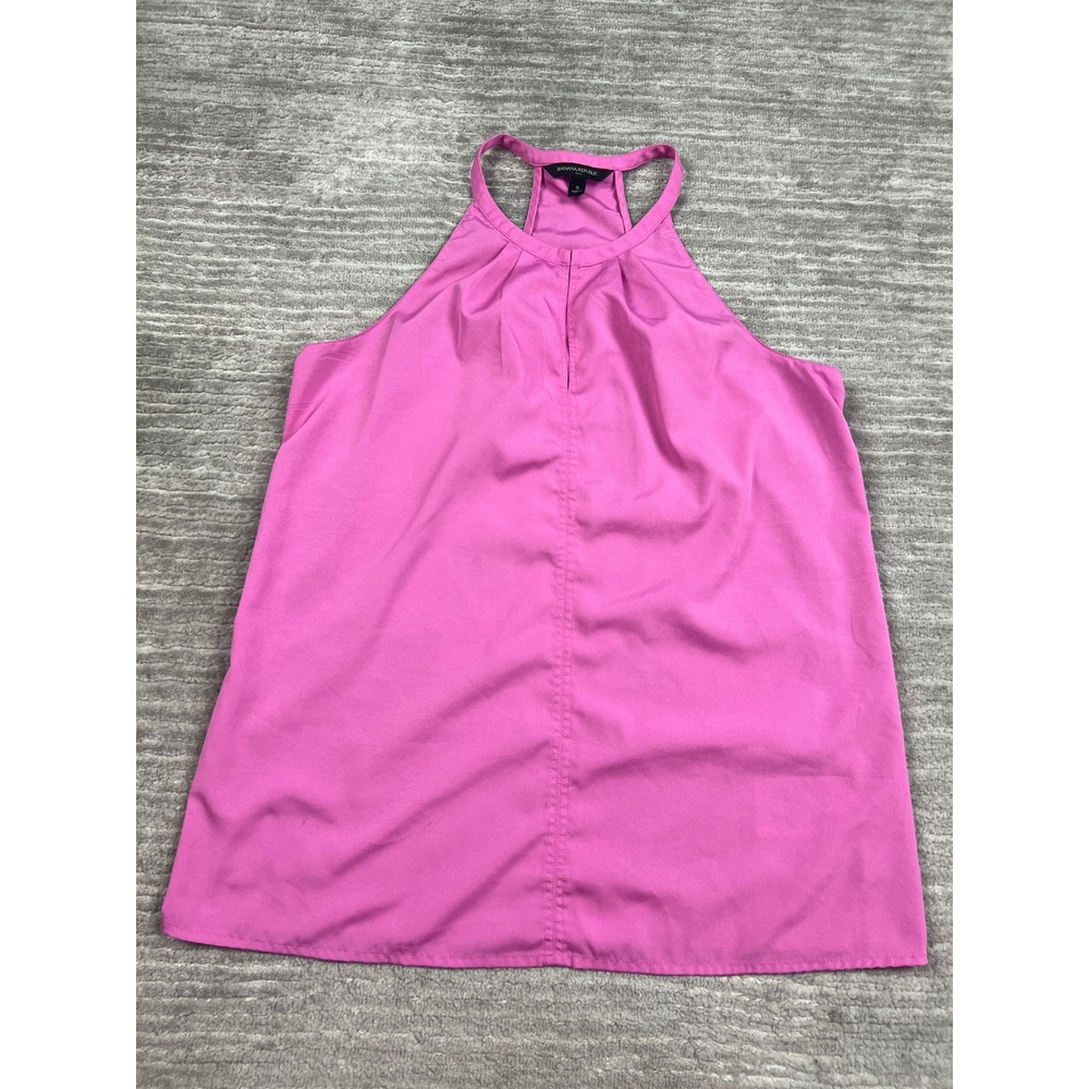Banana Republic Top Womens Small Pink Halter Neck Blouse Pleated Racerback Solid